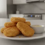 Knusprige Hähnchen-Nuggets mit Dip auf Teller