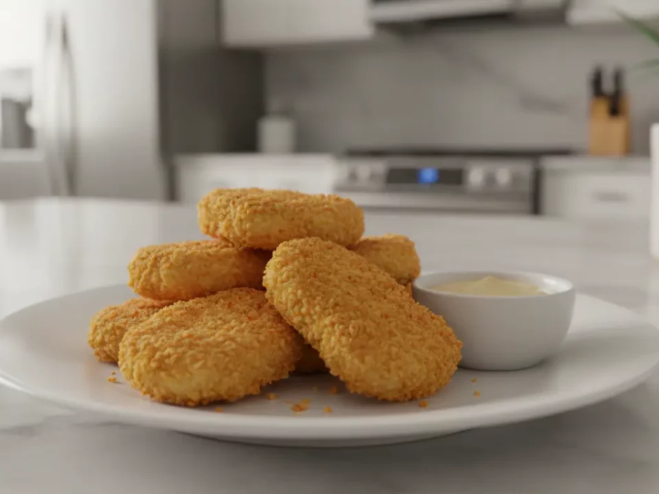 Knusprige Hähnchen-Nuggets mit Dip auf Teller