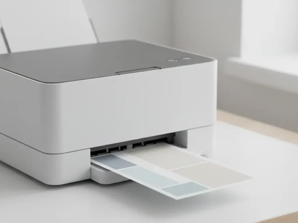 Kleiner Drucker druckt Farbpaletten auf Papier.