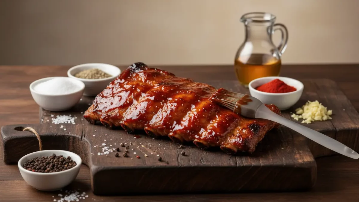 Rippchen mit Barbecue-Glasur auf Schneidebrett