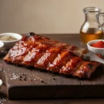 Rippchen mit Barbecue-Glasur auf Schneidebrett