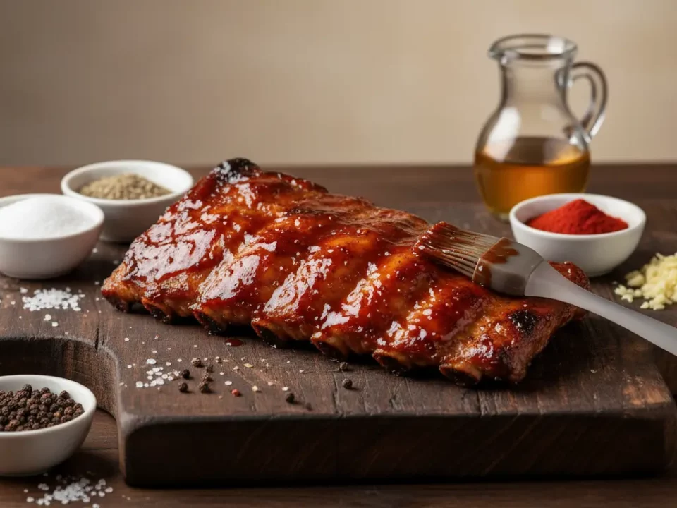Rippchen mit Barbecue-Glasur auf Schneidebrett