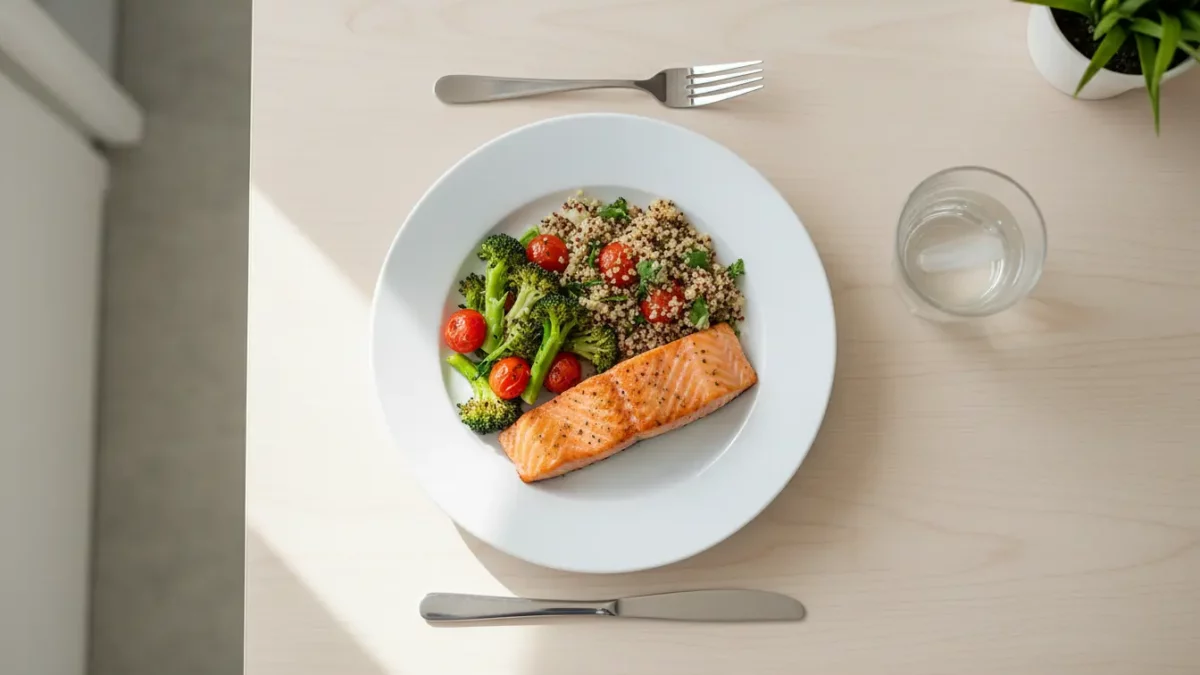 Lachsfilet mit Quinoa, Brokkoli und Kirschtomaten