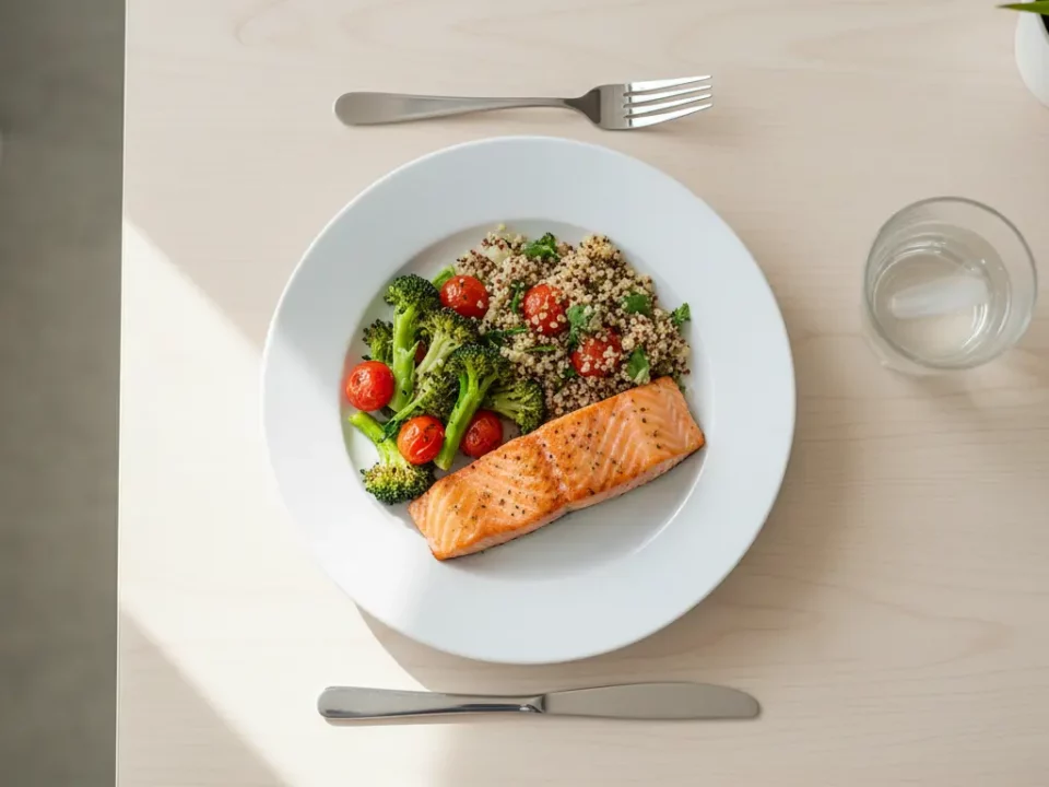 Lachsfilet mit Quinoa, Brokkoli und Kirschtomaten