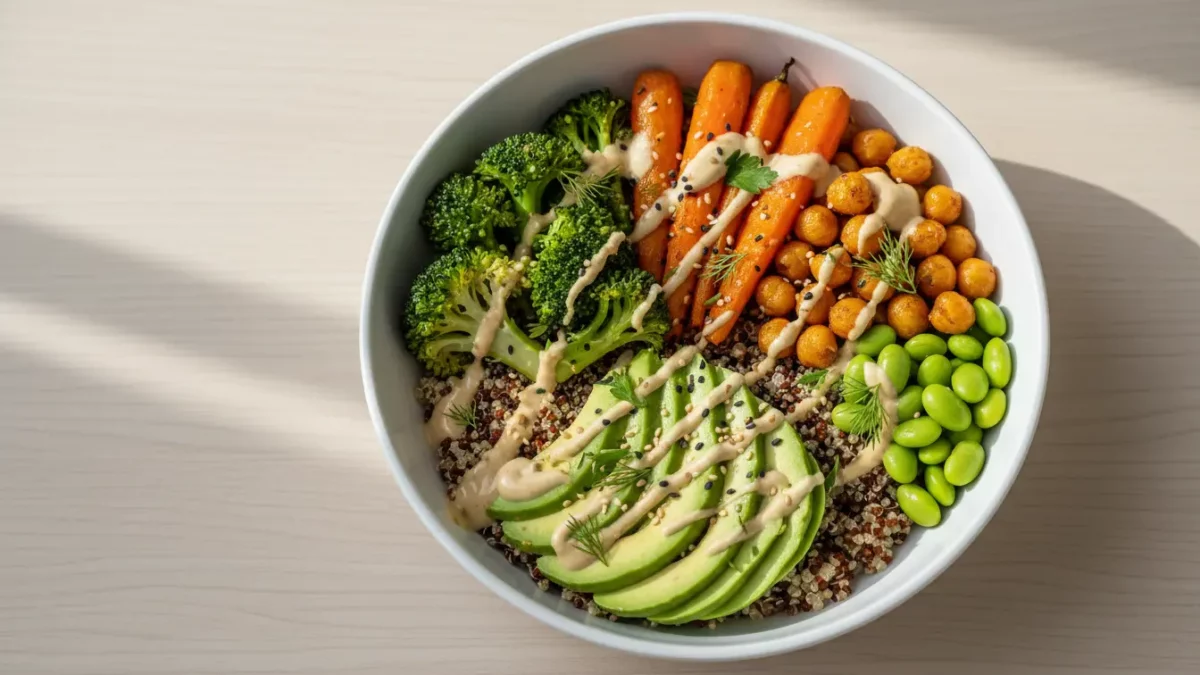 Bunte Gemüse-Bowl mit Avocado, Brokkoli und Quinoa