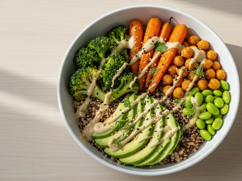 Bunte Gemüse-Bowl mit Avocado, Brokkoli und Quinoa