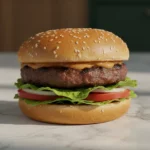 Sesam-Hamburger mit Patty, Salat, Tomate und Sauce