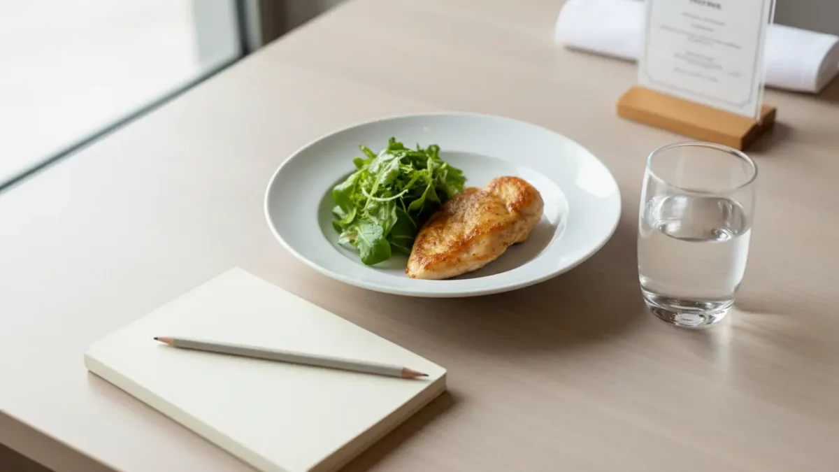 Hähnchenbrust mit grünem Salat auf dem Teller