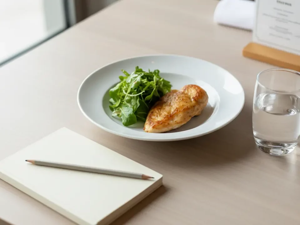 Hähnchenbrust mit grünem Salat auf dem Teller