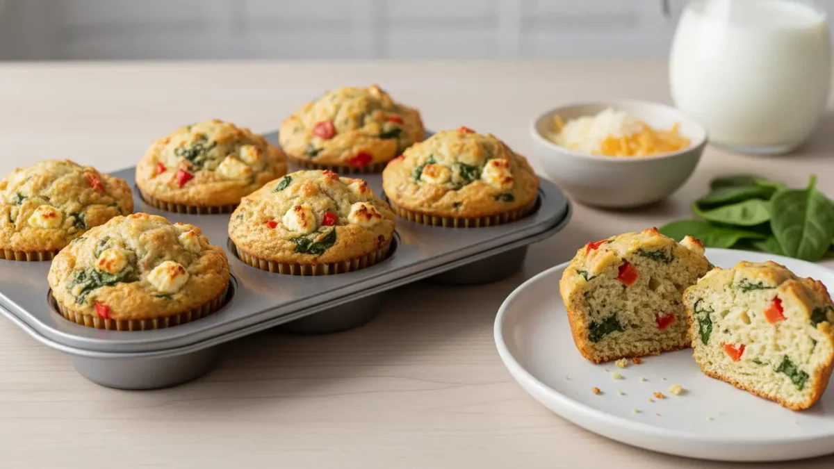 Muffins mit Gemüse und Käse, Anschnitt auf Teller