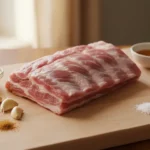 Rohes Schweinefleisch mit Gewürzen auf Schneidebrett