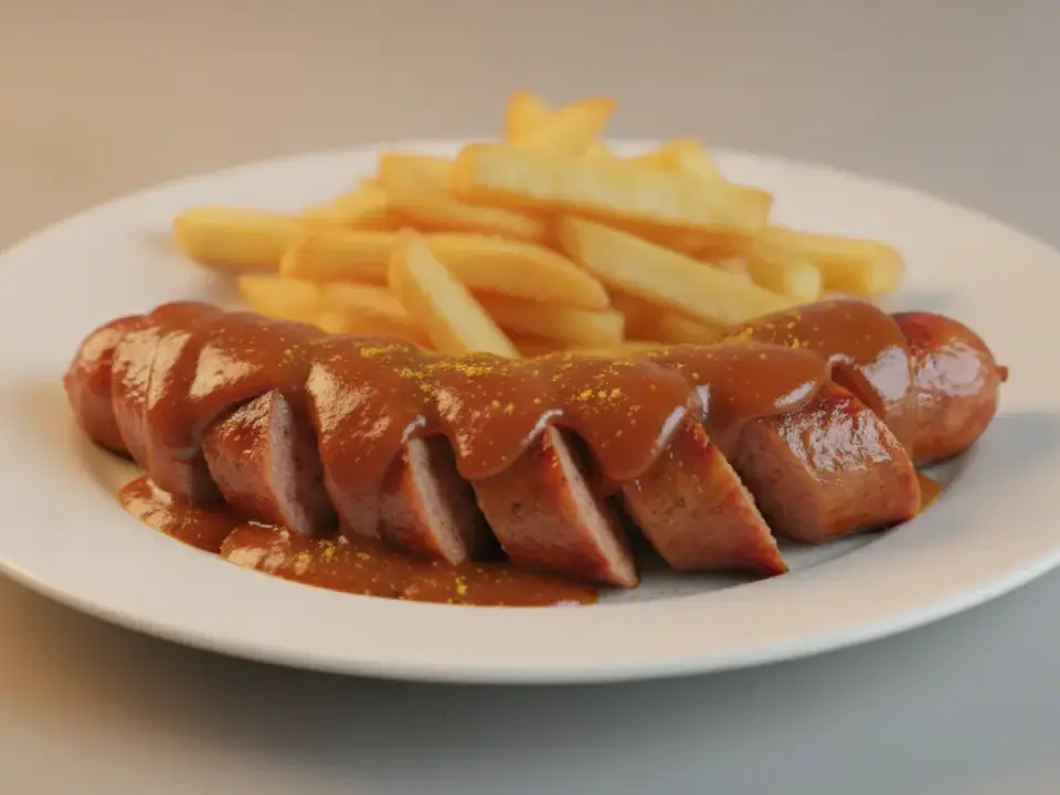 Finke Restaurant Dorsten: Bratwürste mit Pommes und Sauce.