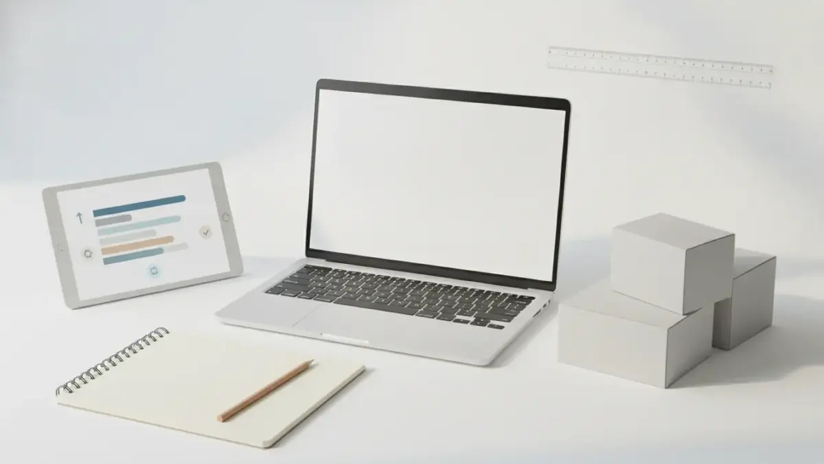 Finke-Blog749737: Laptop, Tablet und Notizbuch am Schreibtisch