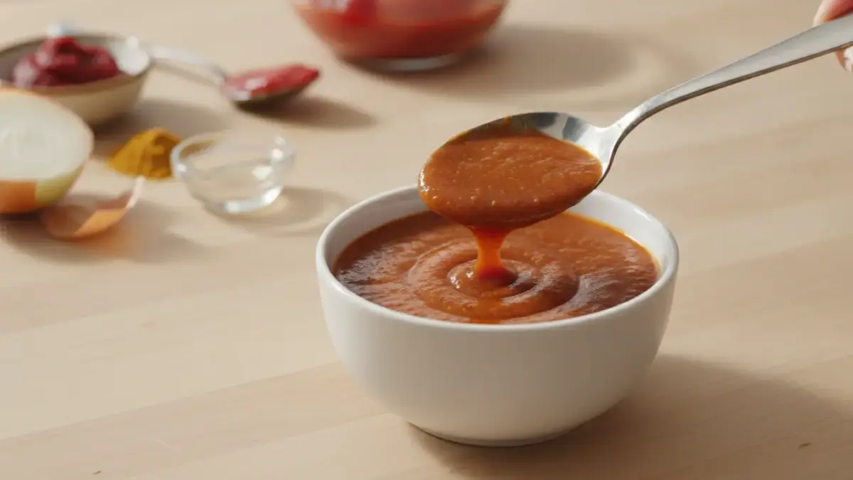 Finke-Blog: Sauce vom Löffel in weiße Schüssel