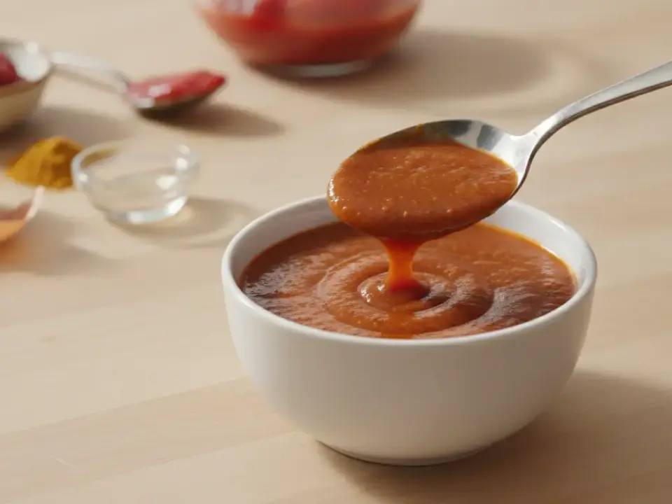 Finke-Blog: Sauce vom Löffel in weiße Schüssel