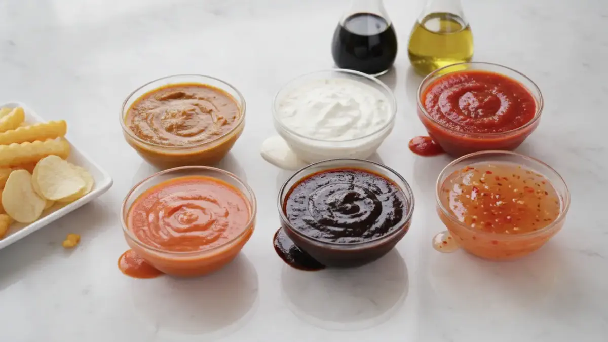 Vielfältige Dips mit Pommes – Restaurant Finke Dorsten