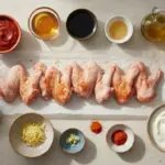 Finke-Blog: Hähnchenflügel mit Saucen angerichtet