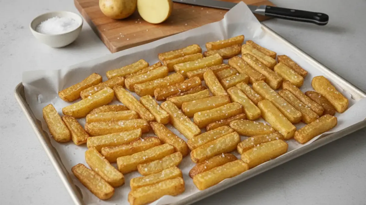Finke-Blog968717: Knusprige Ofen-Pommes auf Backblech.