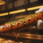Finke Restaurant Dorsten: Hotdog mit Sauce in der Hand.